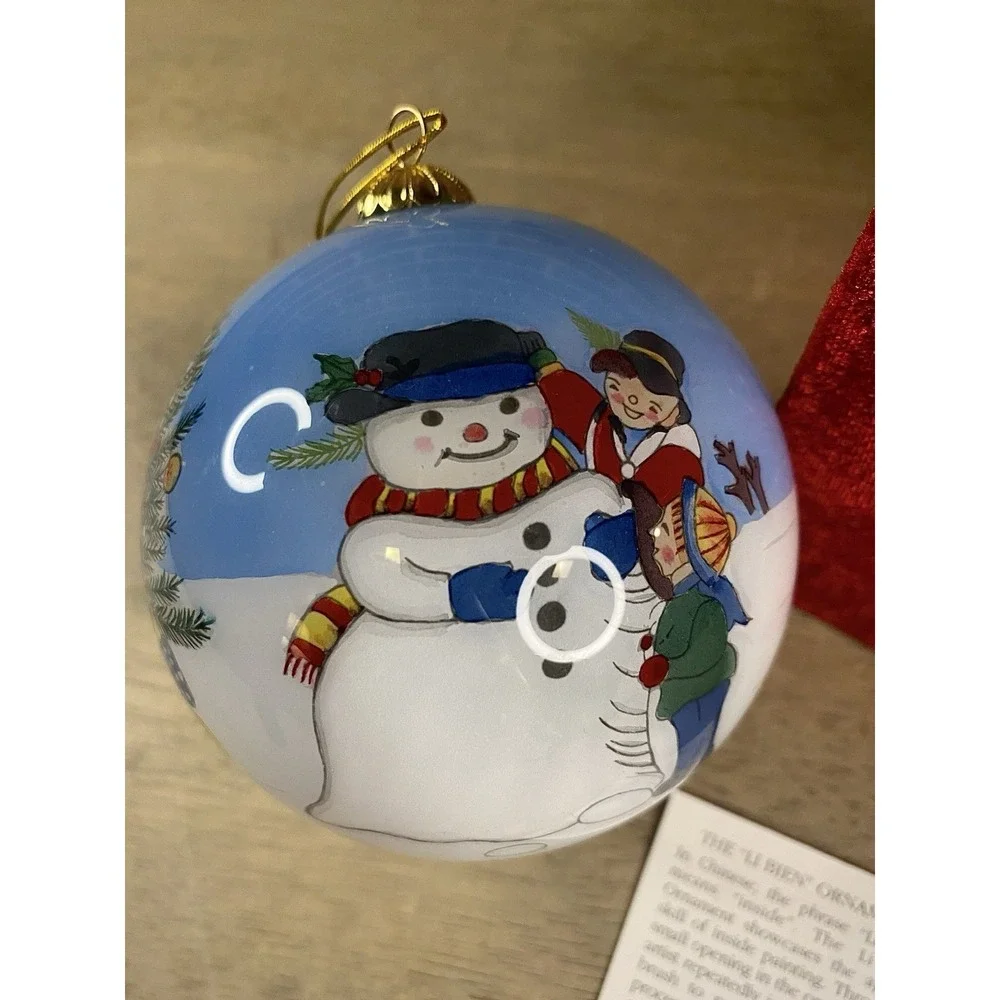 Pier 1 Christmas Ornament Blown Glass Hand Painted Li Bien‎ 1999 Snowman